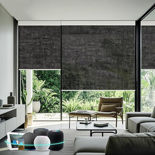 Aprilsmart Motorized Blinds with Remote,Light Filtering Motorized Roller Shades Work with Apple Homekit,Alexa,SmartThings,Google Home,Customize Blinds(Sunscreen Black-61)