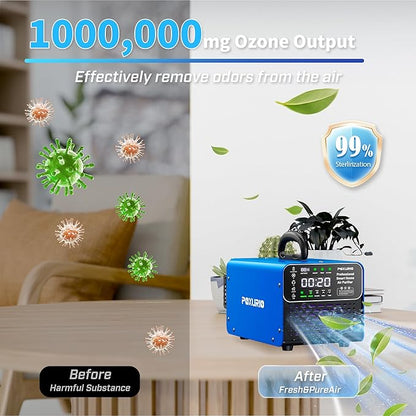 Cordless Ozone Generator - 1,000,000mg/h Professional Grade Covers 10000 Sq-Ft+, 2026 Upgraded Portable Deisgn with 2x 5000mAh Battery for 8-10 Hours Use, With Remote Control&LCD Screen