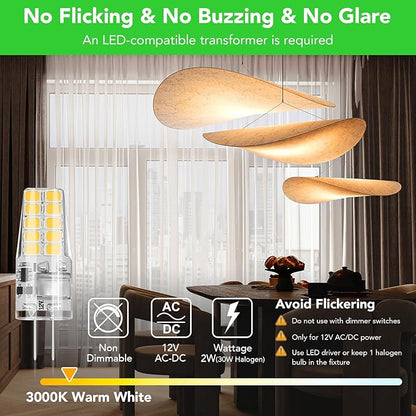 BUBO 5 Pack G4 LED Bulb 2W Equivalent 30W 3000K Warm White 250 Lumens 360°Beam Angle, T3 Halogen Bulb Replacement Landscape Bulbs, AC/DC 12V Led Lights G4 Bi-Pin Base for Outdoor Landscape Lighting