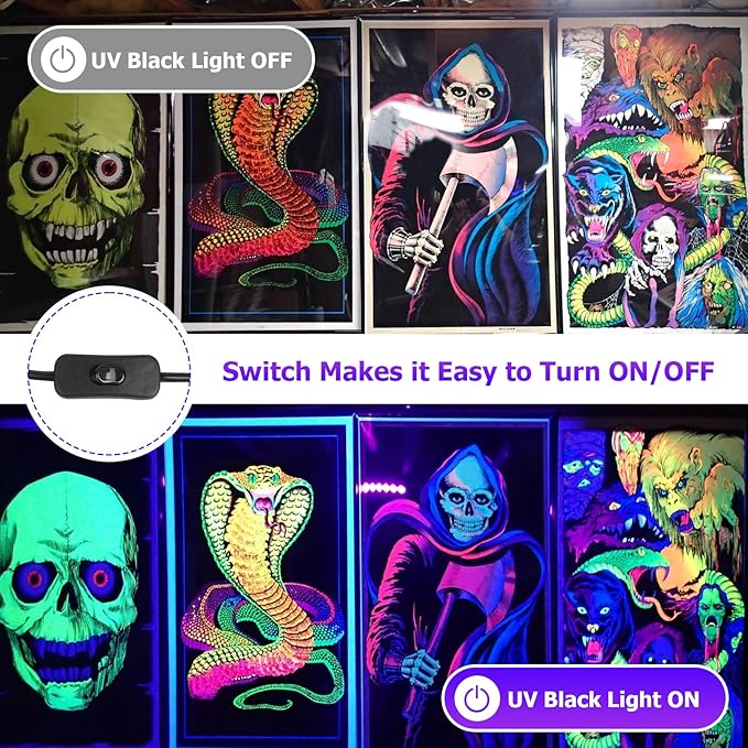 6-Pack UV Black Light Bars 45W, 395NM LED Blacklights for Glow Party, Body Paint, Halloween, Fluorescent Posters, Birthday Decor, IP66 Waterproof
