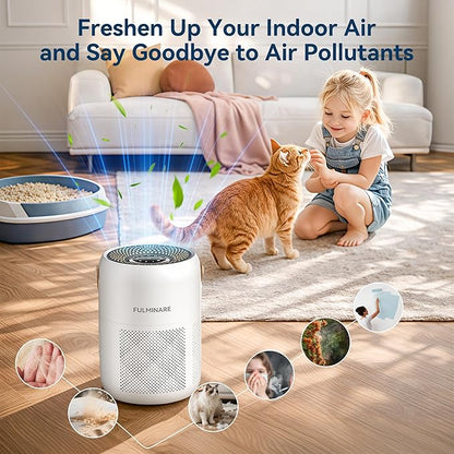 FULMINARE Air Purifiers for Home Bedroom Up to 680 Ft², with H13 HEPA Air Purifier, 360° Intake for Pet Hair, Smoke, Odors. Features 3 Speeds, Timer, 24dB Quiet & Night Light, (White)