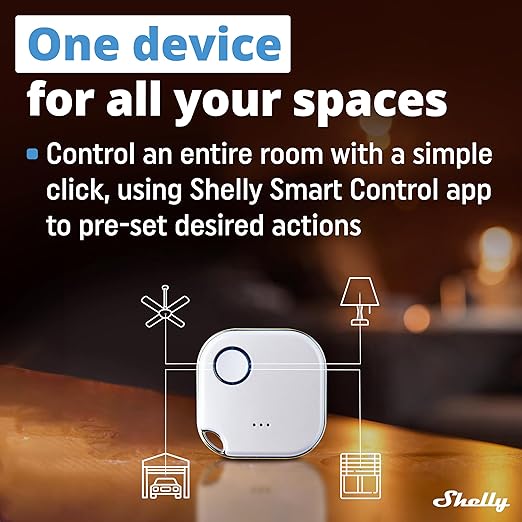Shelly BLU Button1 White | Bluetooth-Operated Action and Scenes Activation Button | Home Automation | iOS Android App | No Hub Required | Long Battery Life | LED Indication | Buzzer | Broad Range