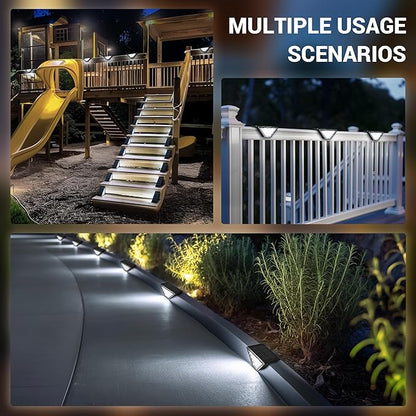 PATIOWIN 12 Pack Solar Step Lights for Outside, 24 LEDs Solar Stair Lights Waterproof IP65, Solar Deck Lights Outdoor Decor for Garden, Porch, Pathway, Patio, Fence(Cold White)