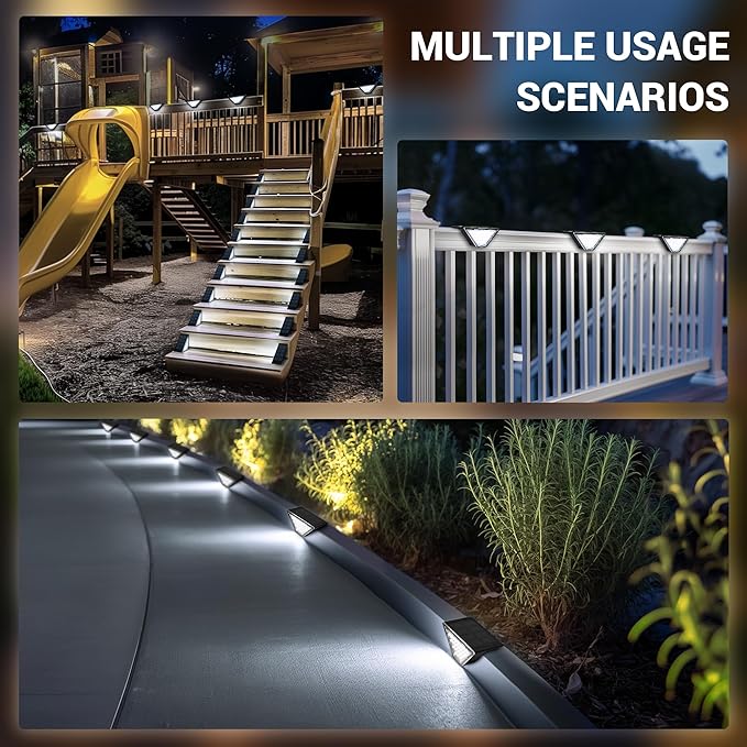 PATIOWIN 6 Pack Solar Step Lights for Outside, 24 LEDs Solar Stair Lights Waterproof IP65, Solar Deck Lights Outdoor Decor for Garden, Porch, Pathway, Patio, Fence(Cold White)