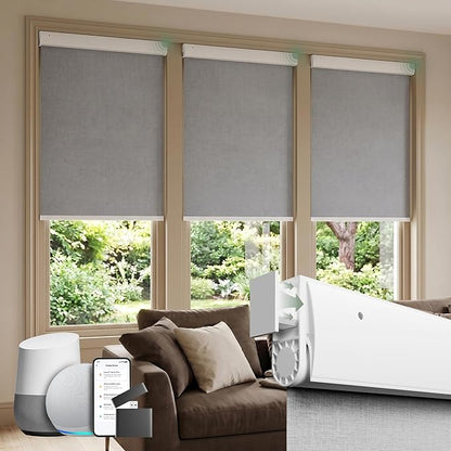 Motorized Blinds with Remote, Blackout No Drill Cordless Smart Roller Shades, Automatic Blinds for Windows, Grey,23" W x 72" H