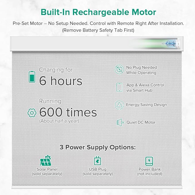 Motorized Roller Shades, Light Filtering Remote Control Custom Window Shades Compatible with Alexa Google Assistant via RF Hub, Rechargeable Electric Blinds for Windows (Fireproof Silver)
