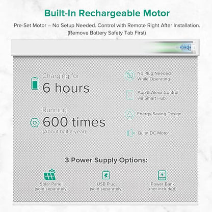Motorized Roller Shades, Light Filtering Remote Control Custom Window Shades Compatible with Alexa Google Assistant via RF Hub, Rechargeable Electric Blinds for Windows (Fireproof Silver)