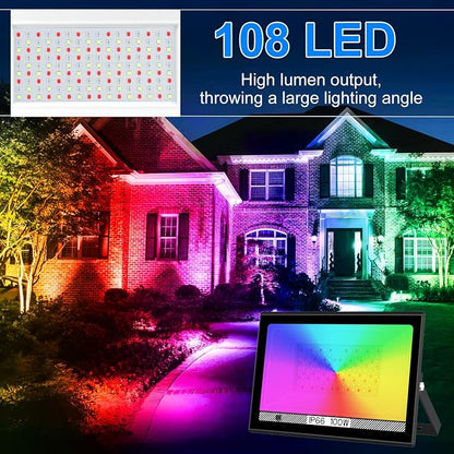 T-SUN RGB Led Flood Light 100W,1000W Equivalent 10000LM Outdoor Flood Light | Christmas Light Color Changing Led Stage Lights IP66 Waterproof Landscape Lights with Remote Outdoor for Garden Yard, US Plug