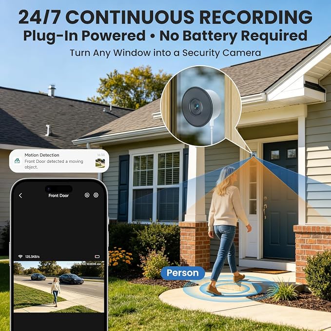 SOLIOM 5MP Window Camera with LCD Touchscreen,Indoor Camera for Home Security Outdoor,24/7 Recording,Anti-Glare Color Night Vision,AI Motion Detection, No-Drill Install for Apartments & Rentals