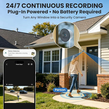 SOLIOM 5MP Window Camera with LCD Touchscreen,Indoor Camera for Home Security Outdoor,24/7 Recording,Anti-Glare Color Night Vision,AI Motion Detection, No-Drill Install for Apartments & Rentals