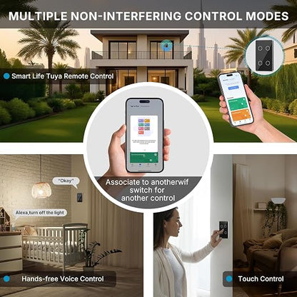 2.4GHz WiFi Smart Touch Wall Single Fire Smart Light Switch, Need Neutral Wire, Glass Panel Light Switch Work with Smart Life/Tuya App, Alexa and Google Home (Black 4 Gang)