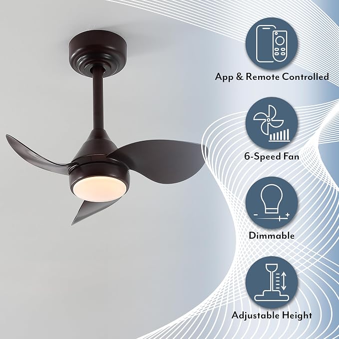 OVAL AIR AIR8000C Albini 22" Contemporary Minimalist 6-Speed Metal Mobile-App/Remote-Controlled Dimmable Smart Integrated LED Ceiling Fan for Living Room, Bedroom, Office, Olympic Dark Walnut