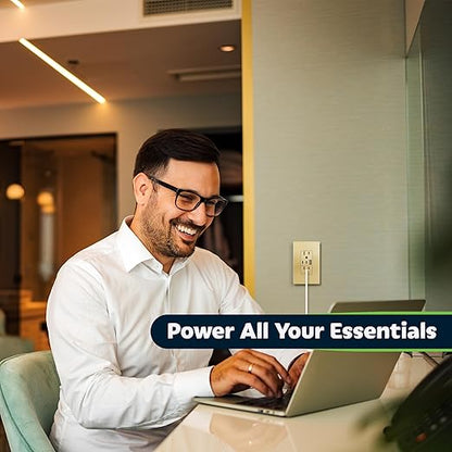 TOPGREENER 3-Port Type C USB Outlet, 15 Amp Receptacle Plug, Charging Power Outlet with Dual Type C&A Ports, Screwless Wall Plate Included, UL Listed, TU21542AC2-GDWP, Gold, 2 Pack