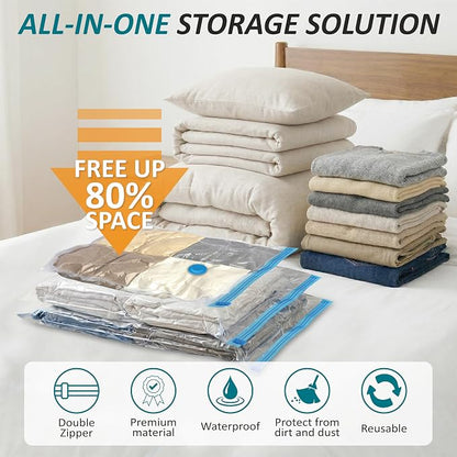 Vacuum Storage Bags with Hand Pump, Vacuum Seal Space Saver Bags,30 Combo | 80% Space-Saving Bags for Clothing, Blankets, Pillows, Bedding & Comforters; Multi-Size Variety Pack for Home & Travel