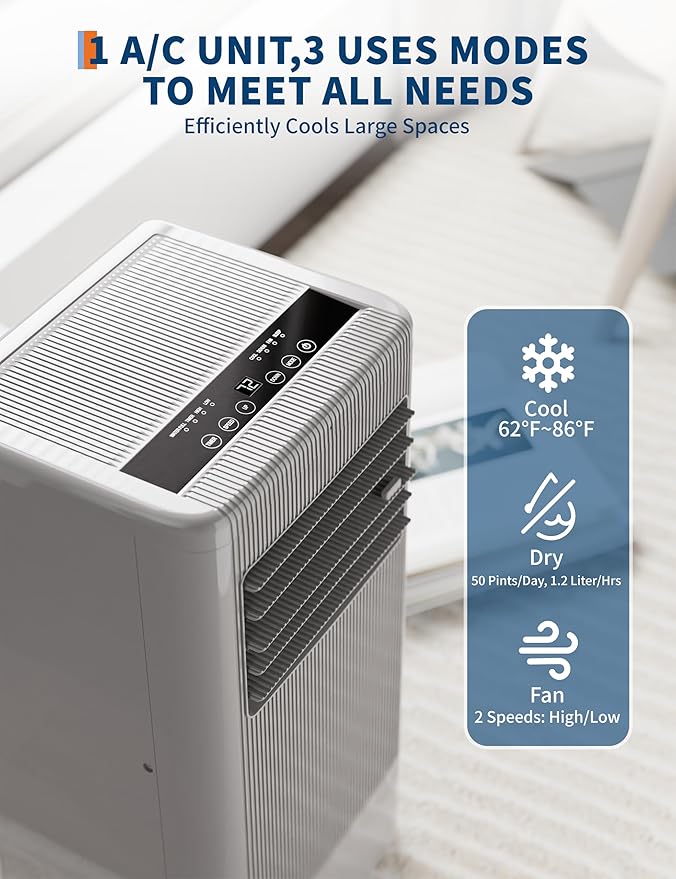 GarveeLife Portable Air Conditioners, 8,000 BTU for Rooms up to 350 Sq.Ft., Smart Compact AC Unit with Cooling, Dehumidifier, Fan, Remote Control and Window Kit, Gray