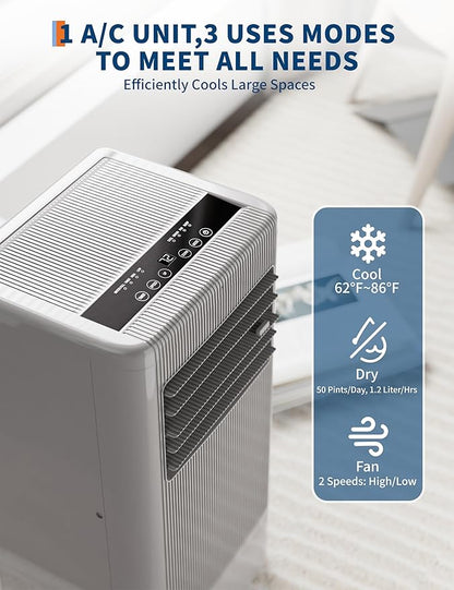 GarveeLife Portable Air Conditioners, 8,000 BTU for Rooms up to 350 Sq.Ft., Smart Compact AC Unit with Cooling, Dehumidifier, Fan, Remote Control and Window Kit, Gray