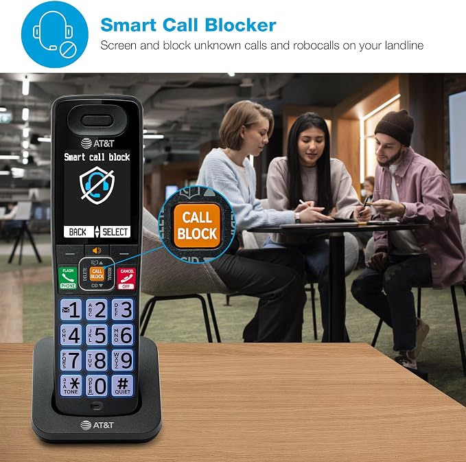 AT&T DECT 6.0 Additional Handset for BL108 Series, No Phone Jack Needed, Smart Call Blocker, Bluetooth Connect to Cell, Caller ID Announce | BL108-0