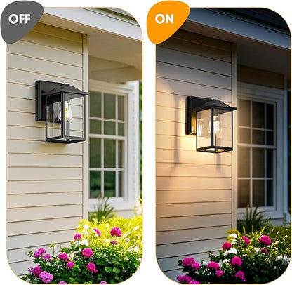 MATAMEYE Outdoor Wall Lantern, Exterior Waterproof Wall Sconce Lighting Fixture, Black Front Door Light with Glass, Anti-Rust Porch Lamp
