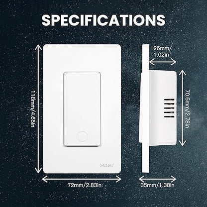 MOES Smart Single Pole Light Switch, 2.4GHz WiFi Wall Switch, Needs Neutral Wire, Multi-Control, Smart Life/TUYA APP Control, Voice Control with Alexa/Google Home, White 1 Gang