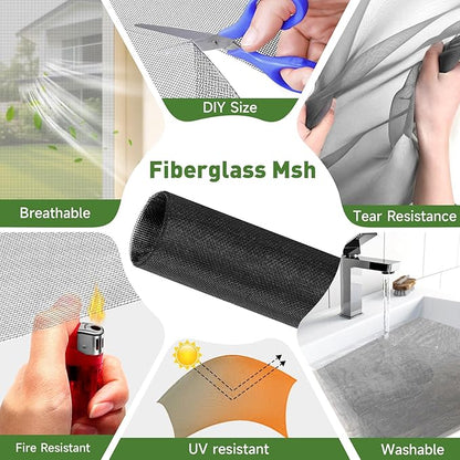 HOFUDON Window Screen Adjustable Magnetic Window Screen Replacement Max 43” x 71”, DIY Fiberglass Mesh Window Screens for House Windows Black Frame Grey Mesh