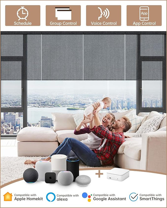Kincmo Motorized Blinds with Remote, Light Filtering Roller Shades Work with Apple Homekit,Alexa,Google Home, Custom Electric Blinds with App,Voice Control (50% Blackout Eclipse Heather Grey)