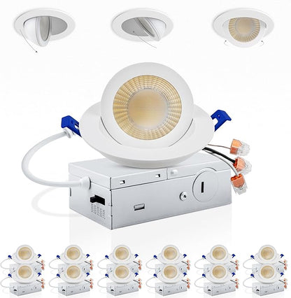 Adetu 3 Inch Gimbal Led Recessed Lighting, 360°+90° Adjustable Directional Recessed Lights, 2700K/3000K/3500K/4000K/5000K Dimmable Retrofit Eyeball Can Lights with Jbox,ETL (White,12 Pack)