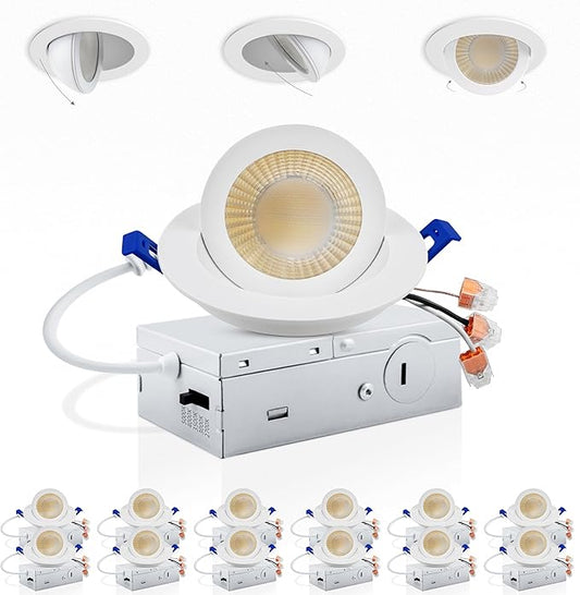 Adetu 3 Inch Gimbal Led Recessed Lighting, 360°+90° Adjustable Directional Recessed Lights, 2700K/3000K/3500K/4000K/5000K Dimmable Retrofit Eyeball Can Lights with Jbox,ETL (White,12 Pack)