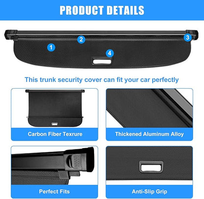 AUXKO Retractable Cargo Cover for Audi Q5 SQ5(Not for Sportback) 2026 2025(from Autumn), Trunk Cover Luggage Security Shade Cover for 2026 Q5 SQ5 Shielding Anti-Peeping Privacy Screen, Carbon Fiber