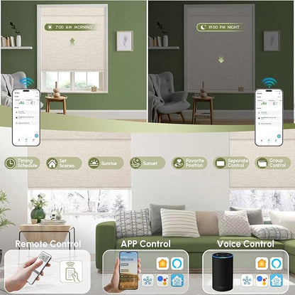 FineTell Motorized Blinds with Remote, 100% Blackout Roller Shades Compatible with Alexa,Apple Homekit,Google Home APP and Voice Control, Customized Electric Blinds (100% Blackout Classic Warm)