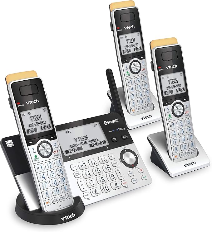 VTech IS8151-3 Super Long Range 3 Handset DECT 6.0 Cordless Phone for Home with Answering Machine, 2300 ft Range, Call Blocking, Bluetooth, Headset Jack, Power Backup, Intercom, Expandable to 12 HS
