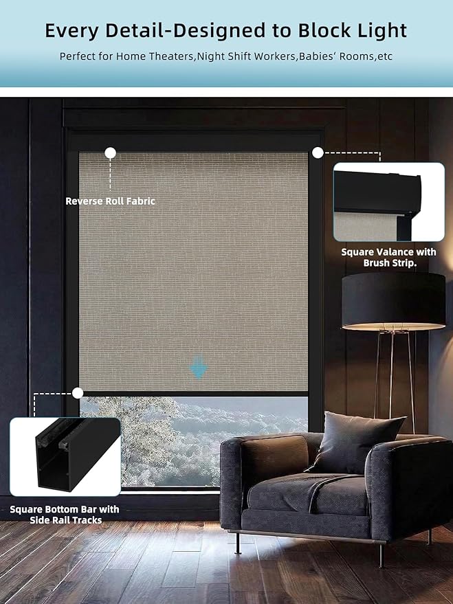 SmartWings Motorized Smart Blinds with Remote, Custom Automatic 100% Blackout Roller Shade Compatible with Alexa/Homekit/Google, Electric Smart Blinds for Indoor Windows, Safari Cream