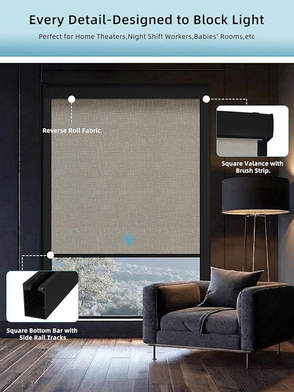 SmartWings Motorized Smart Blinds with Remote, Custom Automatic 100% Blackout Roller Shade Compatible with Alexa/Homekit/Google, Electric Smart Blinds for Indoor Windows, Safari Cream