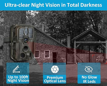 GardePro E5S 2-Pack Trail Camera (Non-Cellular, Non-WiFi), 64MP Photo & 1296P HD Video, 0.1s Trigger, 100ft No-Glow Night Vision, Motion Activated Wildlife Camera