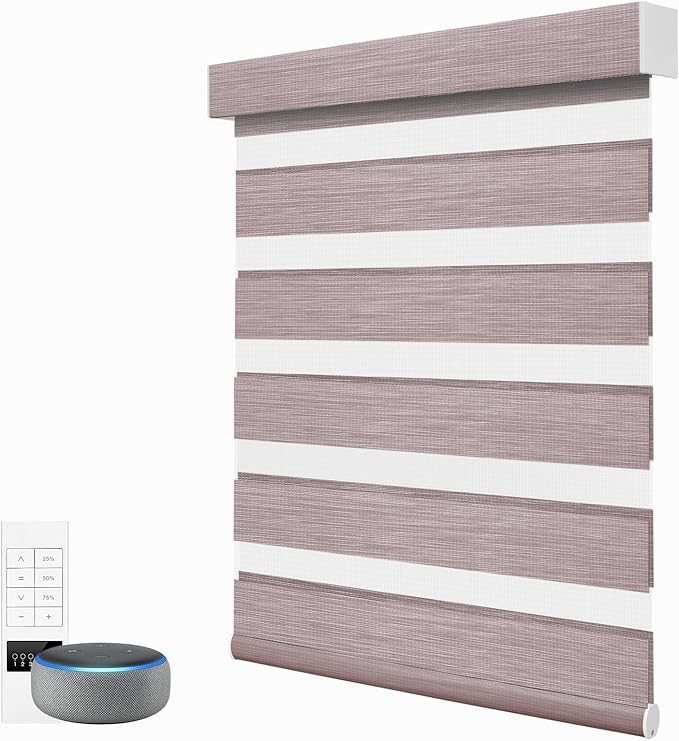 ACMEART Motorized Zebra Blinds,Smart APP & Remote Control Light Filtering Zebra Shades,Compatible with Alexa,Custom Size Electric Window Blinds for Home Office (Rosybrown)