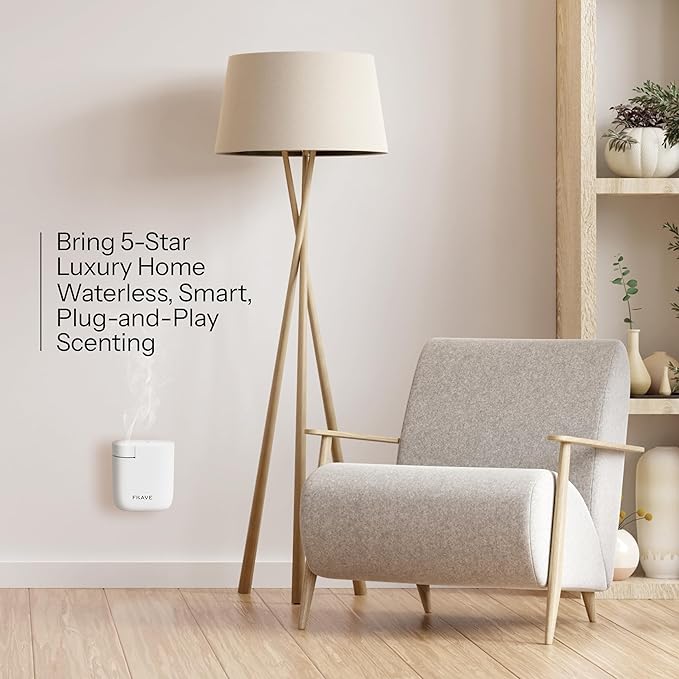 Air Lux Diffuser with Aroma Oil, Plug-in Waterless Essential Oil Diffuser, Smart Bluetooth App Control, Covers Up to 500 sq ft, 60ml Capacity, Cold Air Scent Technology, White