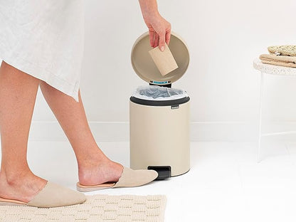 Brabantia New Icon Step Trash Can (1.3 Gal/Soft Beige) Soft Closing Kitchen Garbage/Recycling Can with Removable Bucket