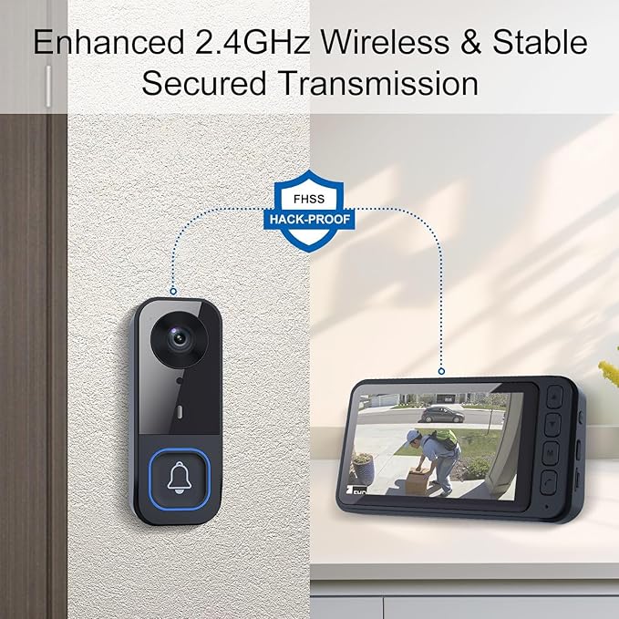 TKMARS Doorbell Camera Wireless No Subscription Video Doorbell, Real-time Intercom, 4.5” Screen, 120° Viewing Angle, No APP, No WiFi