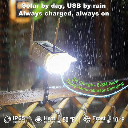 Tryme 2 Pack Fake Security Camera Solar Light with Flashing Red LED - Flexible Octopus Tripod Mount, 500 Lumen Dummy CCTV, 3 Modes Motion Sensor for Outdoor, No Drill (Solar/USB)