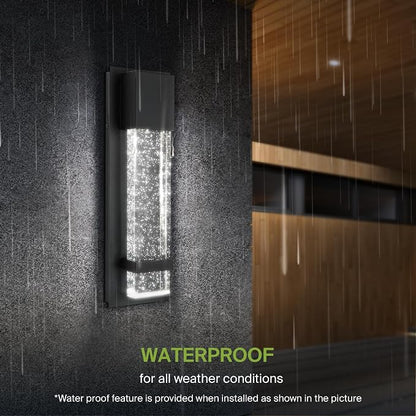 ASD LED 13" Bubble Glass Wall Light Fixture, Outdoor & Indoor Seeded Sconce | 3CCT, Waterproof, Dimmable, ETL Listed | 12W 500LM 3000-5000K 120V | Exterior Lantern, Porch Lighting | Black, 2 Pack
