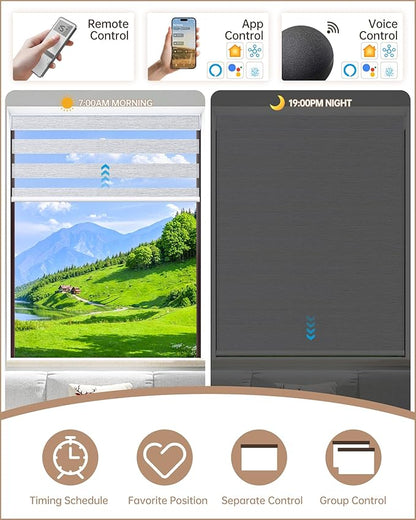 Kincmo Motorized Blinds with Remote, Motorized Zebra Shades Work with Apple Homekit,Alexa,Google Home, Customized Electric Blinds with Remote,App,Voice Control (60% Blackout Monet Grey)