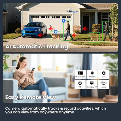 xmartO 10X Zoom Security Camera, 6MP HD Wireless PTZ Home Security System for Indoor Outdoor Surveillance, Security Camera System with Auto Tracking, 24/7 Surveillance, 2-Way Audio