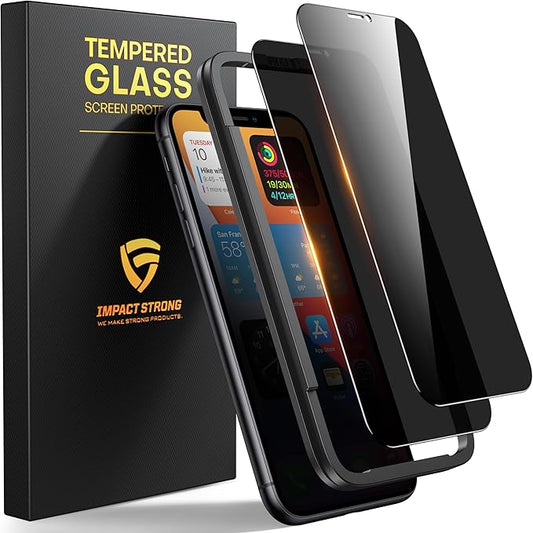 ImpactStrong Anti-Spy Privacy Screen Protector for iPhone 11 / iPhone XR (6.1-Inch), 9H Tempered Glass, Shatter-Resistant, Anti-Scratch, Easy Install Kit, Case Friendly, 2-Pack