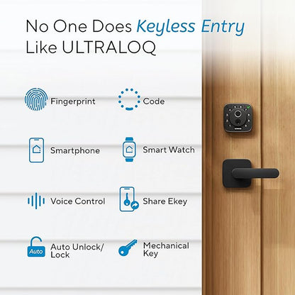 ULTRALOQ Bolt Fingerprint Smart Lock with Handle, 7-in-1 Keyless Entry Door Lock Set, Built-in WiFi Deadbolt, Auto-Lock & Unlock, App Remote Control, Compatible with Alexa, ANSI Grade 1,Black