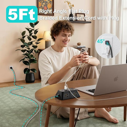 Surge Protector Power Strip with 6 Widely AC Outlets 4 USB Ports(2 USB C), 5 Ft Braided Power Cord, 3-Side Outlet Extender with Overload Protection for Office, Home, Travel Essential