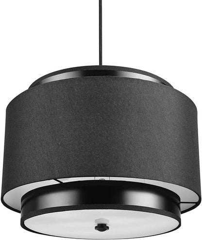 Globe Electric 61189 2-Light Pendant Light Fixture, Matte Black, Linen Outer Shade, Fabric Cord, Dining Room Fixture, Kitchen Island Lighting, Living Room Pendant Light, Hanging Lights for Bedroom