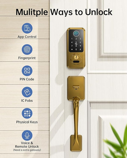 Hornbill Keyless Entry Door Lock, Smart Front Door Lock Set, Smart Deadbolt Keypad Handle Set for Home/House/Airbnb/Office, Auto-Lock,Satin Brass