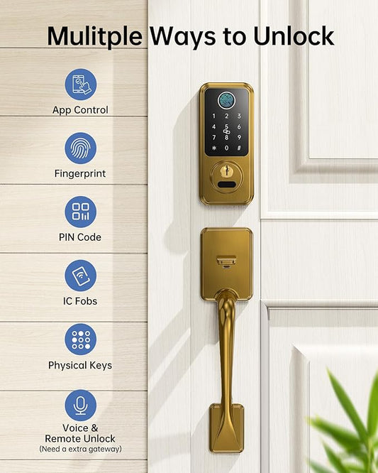 Hornbill Keyless Entry Door Lock, Smart Front Door Lock Set, Smart Deadbolt Keypad Handle Set for Home/House/Airbnb/Office, Auto-Lock,Satin Brass