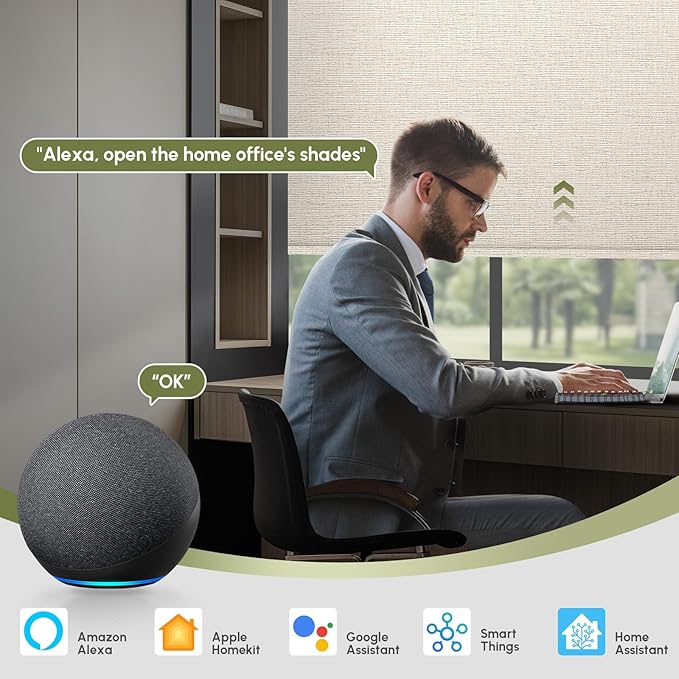 FineTell Motorized Blinds with Remote, 100% Blackout Roller Shades Compatible with Alexa,Apple Homekit,Google Home APP and Voice Control, Customized Electric Blinds (100% Blackout Classic Warm)
