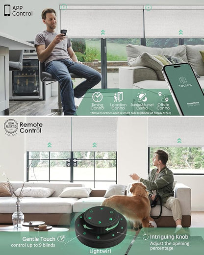 Yoolax Motorized Blinds with Remote, 100% Blackout Smart Blinds Work with Alexa, Google, Apple Homekit, Motorized Shades for Bedroom, Custom Electric Shades Voice Control (Fabric Grayish White)