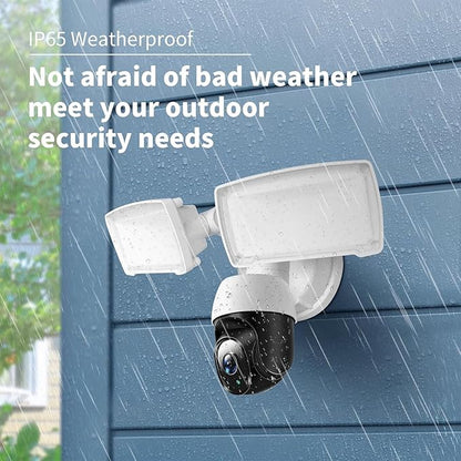 PTZ Security Camera with Floodlight, 360° Auto Tracking 1080P, 2500 Lumens, Color Night Vision, Weatherproof, 90dB Siren, Includes 64GB TF Card & Plug-in Adapter